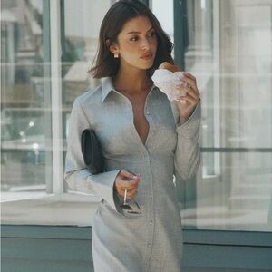 Meshki Dorian Fitted Shirt Midi Dress - Charcoal Marle (Never Worn)